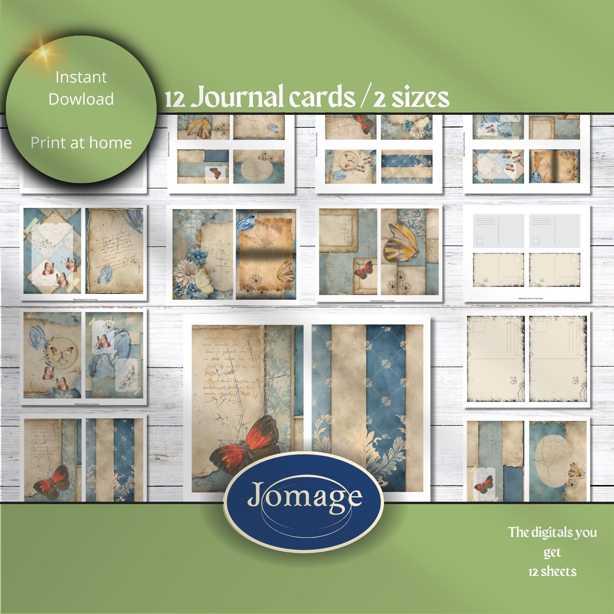 Journal Cards in Basic Vintage Neutral Bleu Beige Design -1 - Etsy