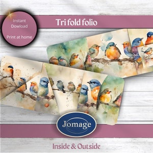 Junk journal tri fold folio om zelf te maken in een lieflijke waterverf voorjaarsvogels -2