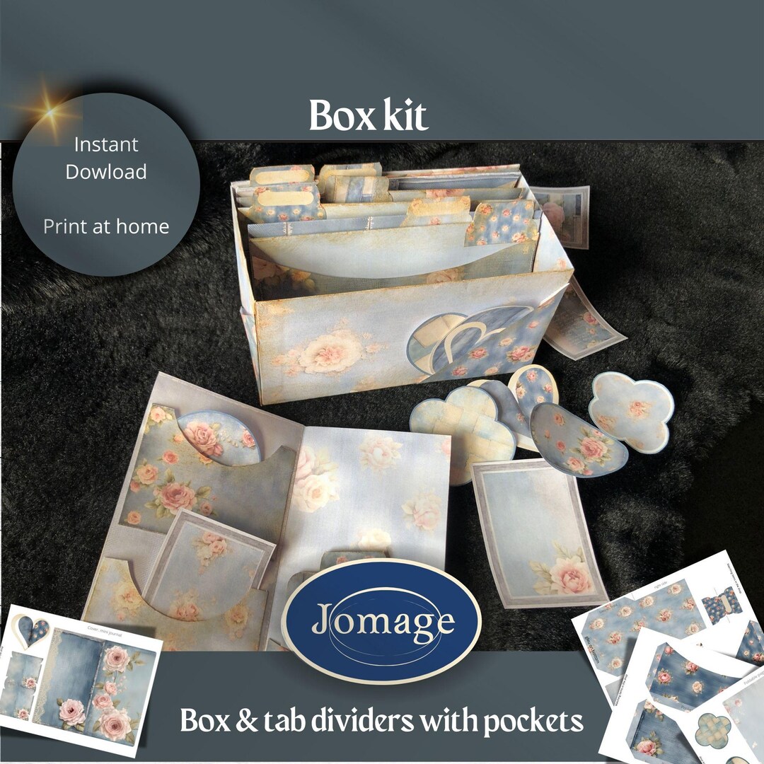 Ephemera Holder Box Kit Shabby Chic Vibes on Soft Denim Jeans Color ...