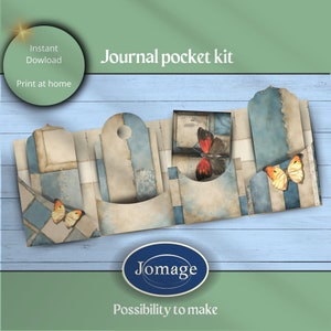 Kit de bolso para diário com vários bolsos de papel e etiquetas. - 1