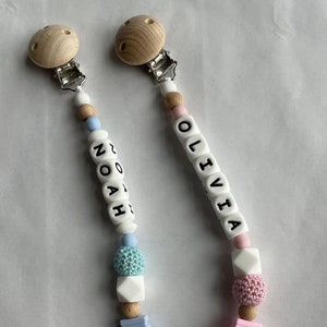 Personalized Pacifier clip, Dummy clip, Silicone Wooden Crochet beads pacifier clip, Baby shower gift, Newborn gift image 6