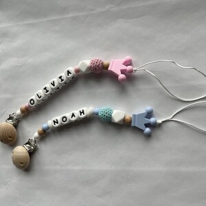 Personalized Pacifier clip, Dummy clip, Silicone Wooden Crochet beads pacifier clip, Baby shower gift, Newborn gift image 5