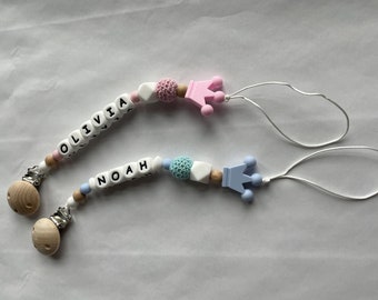 Personalized Pacifier clip, Dummy clip, Silicone Wooden Crochet beads pacifier clip, Baby shower gift, Newborn gift