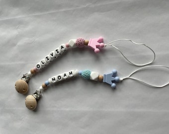 Personalized Pacifier clip, Dummy clip, Silicone Wooden Crochet beads pacifier clip, Baby shower gift, Newborn gift