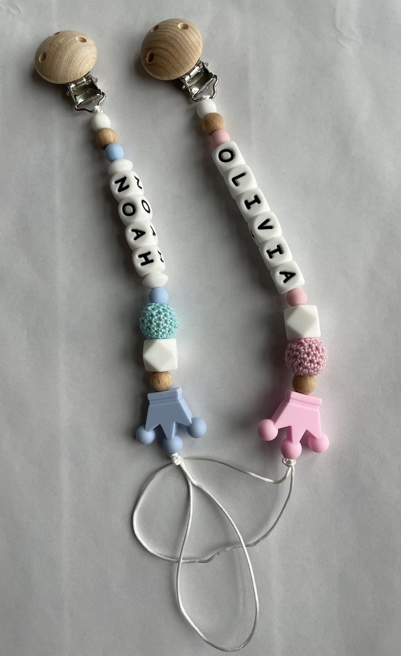 Personalized Pacifier clip, Dummy clip, Silicone Wooden Crochet beads pacifier clip, Baby shower gift, Newborn gift image 6