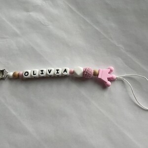 Pink pacifier clip with personalized name