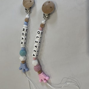 Personalized Pacifier clip, Dummy clip, Silicone Wooden Crochet beads pacifier clip, Baby shower gift, Newborn gift image 7