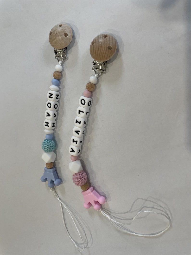 Personalized Pacifier clip, Dummy clip, Silicone Wooden Crochet beads pacifier clip, Baby shower gift, Newborn gift image 7