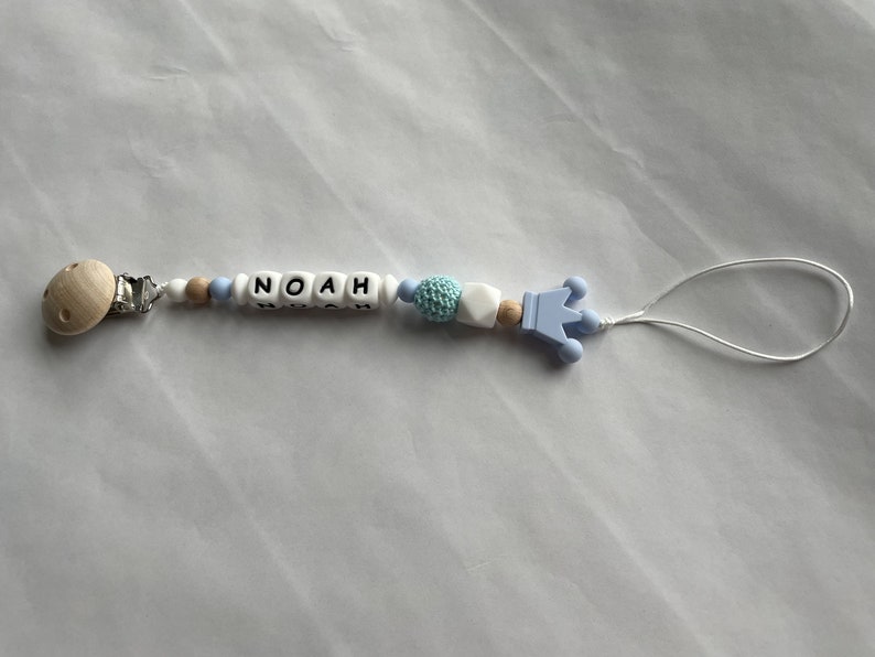 Personalized Pacifier clip, Dummy clip, Silicone Wooden Crochet beads pacifier clip, Baby shower gift, Newborn gift image 9