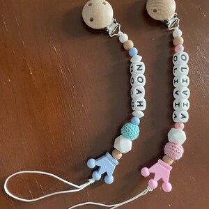 Personalized Pacifier clip, Dummy clip, Silicone Wooden Crochet beads pacifier clip, Baby shower gift, Newborn gift image 2