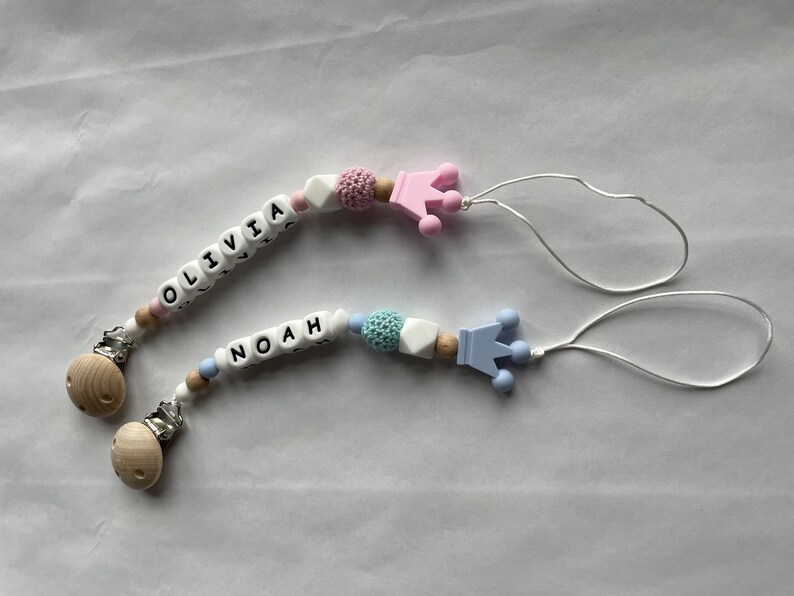 Personalized Pacifier clip, Dummy clip, Silicone Wooden Crochet beads pacifier clip, Baby shower gift, Newborn gift image 5