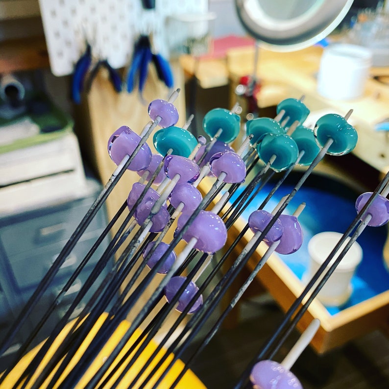 Short Heart Earrings in turquoise aqua glass sterling silver