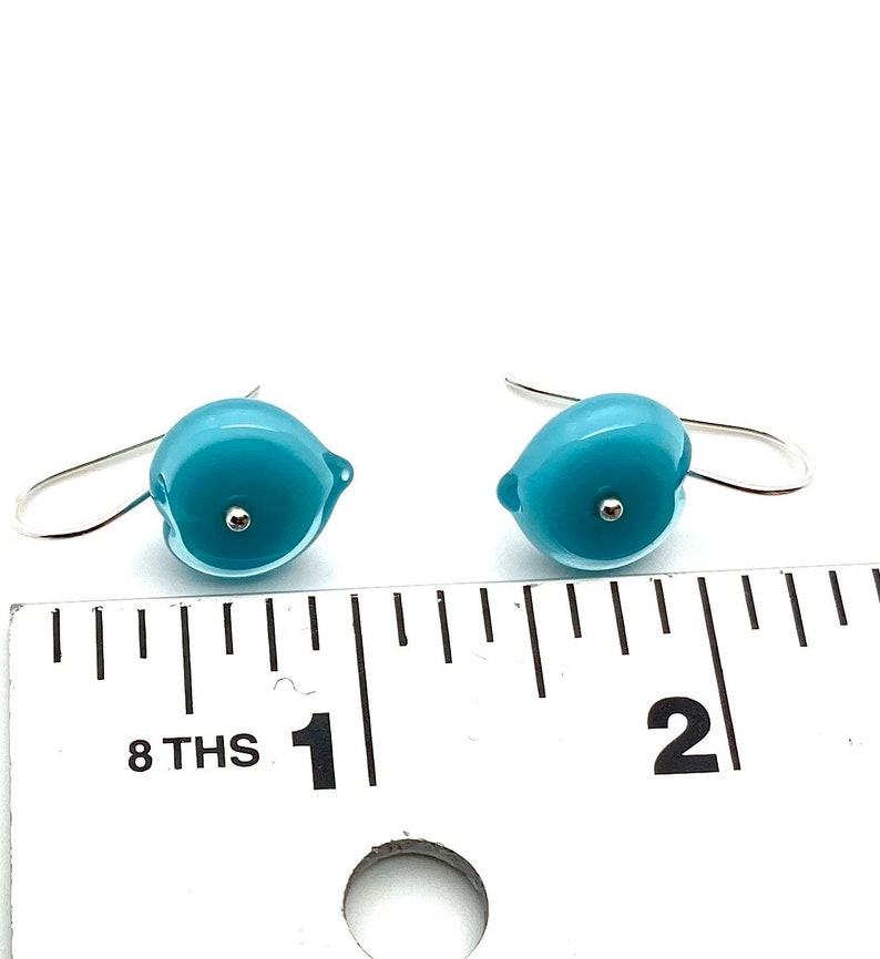 Short Heart Earrings in turquoise aqua glass sterling silver