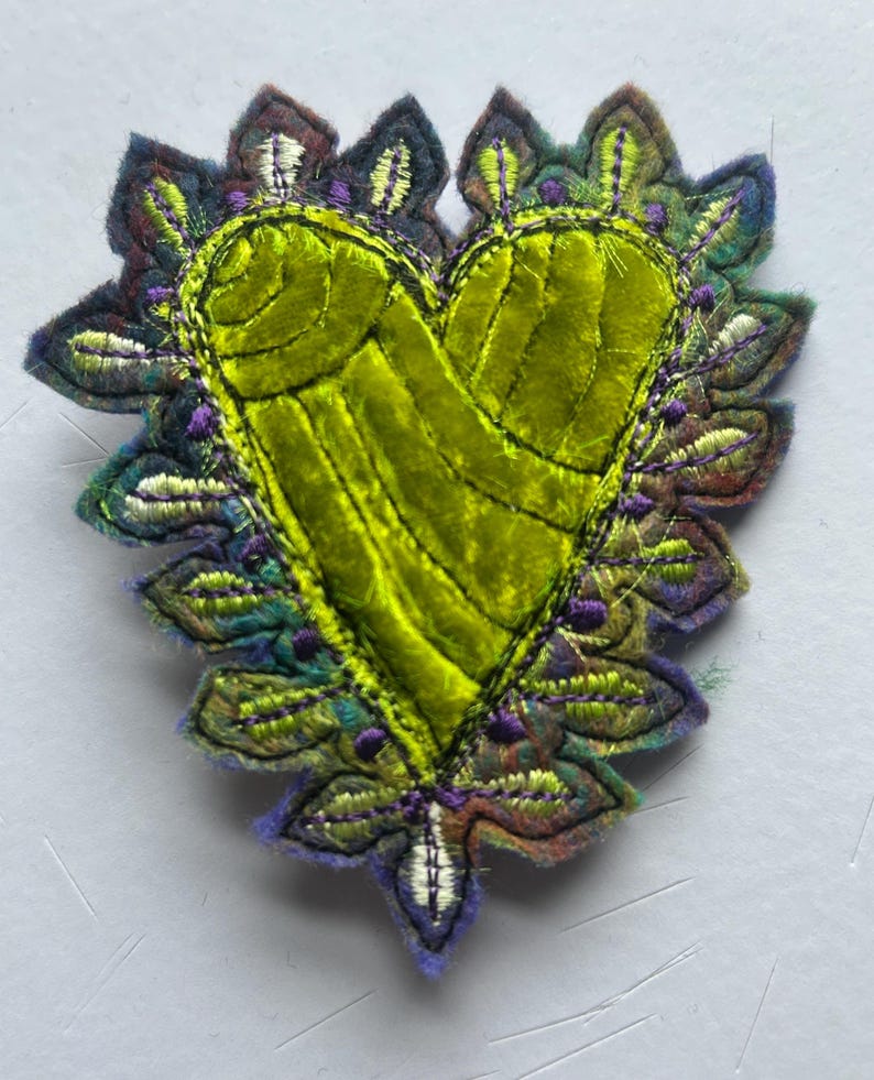 Handmade Felt Heart Brooch: Shaded Velvet, Embroidered Applique - Etsy