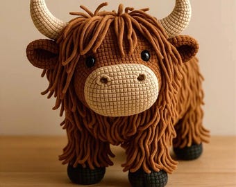 Crochet Highland Cow Pattern - Crochet Cow Pattern, Crochet Cow DIY, How to Crochet Cow, Highland Cow PDF Guide, , Highland Cow Amigurumi