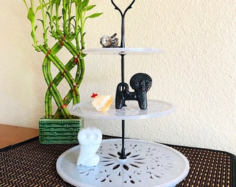 Three Tiered Tray, table top display, pierced design, Free Shipping