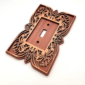 Rectangle Mandala Wood Light Switch Plate, Custom Configuration and Wood Choice
