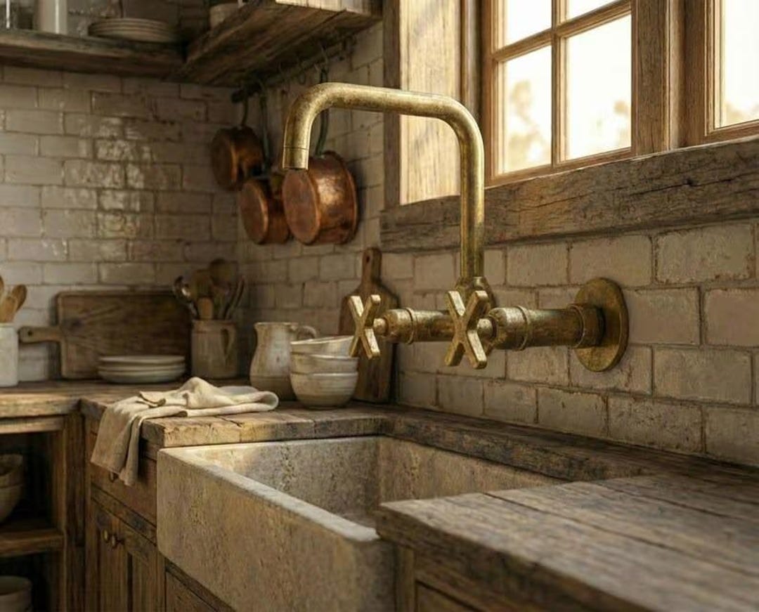 Unlacquered Brass Kitchen Faucet, Solid Brass Bridge Sink Faucet With ...
