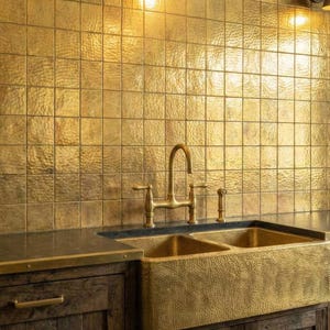 Hammered Brass Backsplash Sheet, Unlacquered Moroccan Metal Wall Tile