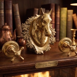 Solid Brass Handcrafted Antique Wall Mount Horse Head Faucet With Cross Handle Knobs