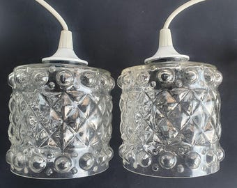 Pair of vintage 1970s glass pendant lights
