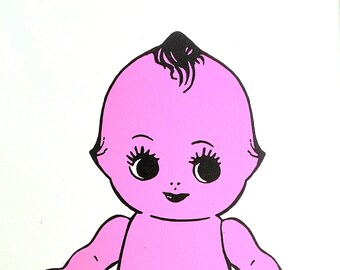 Pink Kewpie Doll Art Print – Retro Pop Art, Mid-Century Modern Decor