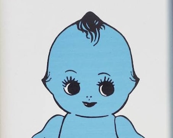 Blue Kewpie Doll Art Print – Retro Pop Art, Recycled Paper