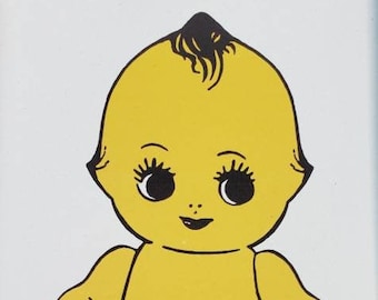 Yellow Kewpie Doll Art Print – Retro Pop Art, Recycled Paper