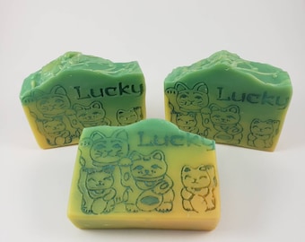 Lemongrass Soap - Lucky Lemongrass Bar- Fresh & Clean Hand and Body Soap - Handcrafted Soap - Palm Free - Docshowman's - Lucky Cat - Vegan