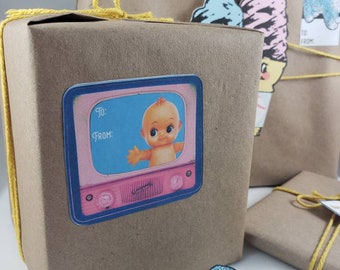 Kewpie Doll Gift Tag Stickers - Vintage Retro TV, Set of 10
