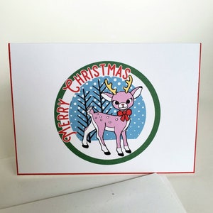 Vintage Style Pink Reindeer Merry Christmas Card - Blank Greeting Card -  Merry Christmas - Vintage Style Greeting Card - Vintage Christmas