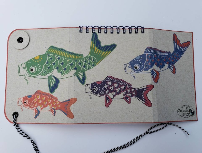 Pocket Sketch Book- Blank Book Childrens Day Goldfish Book Koi Japanese Culture Pocket Diary Handmade Koinobori Self Care