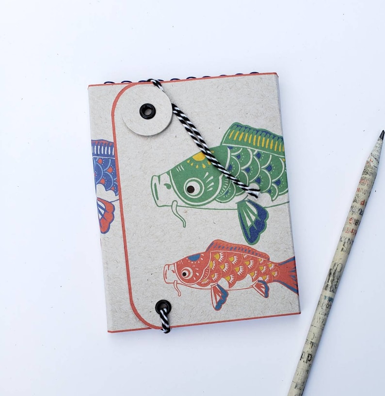 Pocket Sketch Book- Blank Book Childrens Day Goldfish Book Koi Japanese Culture Pocket Diary Handmade Koinobori Self Care