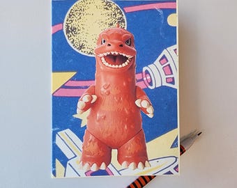 Vintage Godzilla Toy Blank Greeting Card -  Space Pinball Godzilla - Quirky Fun Gift