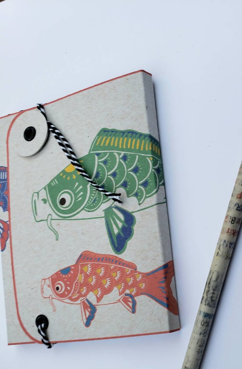Pocket Sketch Book- Blank Book Childrens Day Goldfish Book Koi Japanese Culture Pocket Diary Handmade Koinobori Self Care