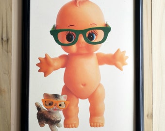 Kewpie Doll Art Print – Mobley Cat, Vintage Toy Pop Art (Recycled Cardstock)