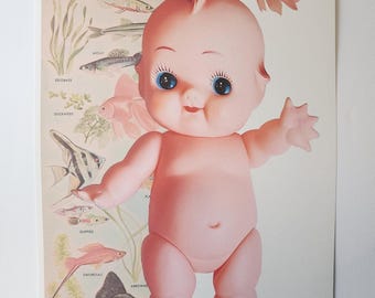 Kewpie Doll Poster With a Retro Biology and Science Vibe- Vintage Toy Art