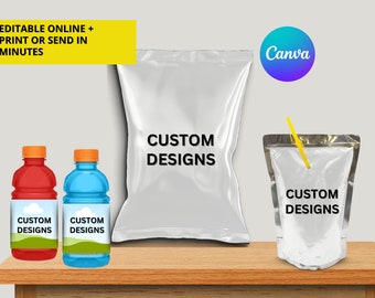 Etichetta stampabile personalizzata Capri Sun, Gatorade, borsa per patatine - MODIFICABILE con Canva *SOLO PER USO AUTORIZZATO!*