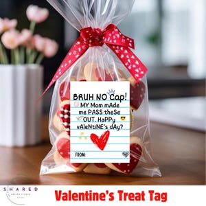 Étiquettes de gâterie pour la Saint-Valentin, autocollants drôles de sac de bonbons imprimables, cadeau Bruh No Cap Teen School Vday, cotillons - MODIFIABLE