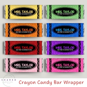 Editable Crayon Chocolate Bar Label, Printable Teacher Appreciation Candy Bar Wrapper, 1st Day of School gift, Staff Gift, New School Gift