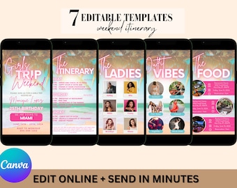Birthday Weekend Itinerary Mobile Invitation Template, Editable Girls Birthday Trip Itinerary, Tropical Themed Birthday Evite Animated Video