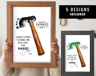 Father's Day You Nailed It Footprint Art, Printable Dad gift from kids, Hammer Handprint Art Template for Grandpa Step Dad Best Dad Keepsake