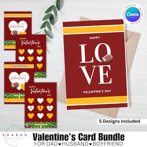 Carte imprimable Saint-Valentin couleurs bordeaux et or de l'équipe de football de Washington pour papa mari petit ami Love Day fan de football MODIFIER avec Canva