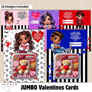 12 Spaanse jumbo-valentijnskaartbundel, afdrukbare doe-het-zelfkaarten valentijnskaarten snoepsnack cadeaukaart, meisje en jongen Tarjetas de San Valentin