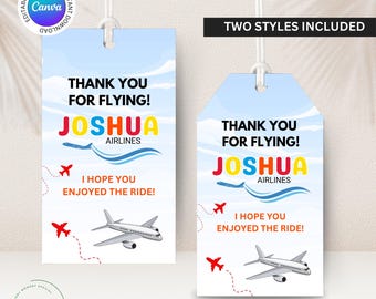 Editable Airplane Airlines Birthday Party Tags, Printable Gift Bag Tags, Editable Treat Hang Tags, Party Favor Tags - Edit with Canva