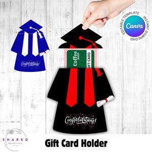 Porta tarjetas de regalo de graduación con funda, porta tarjetas de regalo editable con toga y birrete, porta tarjetas de regalo imprimible para celebración de graduación, dinero para graduados