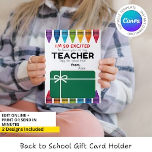 Porte-cartes modifiable pour la rentrée scolaire, Porte-cartes cadeau imprimable pour les enseignants, Cadeau pour la rentrée des classes, Cadeau Rencontrez l'enseignant