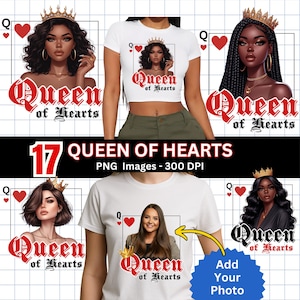 17 reine de coeur PNG Bundle, carte à jouer rouge femmes DTF transfert sublimation, femmes afro images PNG, T-shirt d'anniversaire fête des mères cadeaux