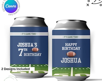 Blue & Silver Colors Dallas Football Team Birthday Party Printable Soad Can Label Beer Wrapper - EDITABLE with Canva