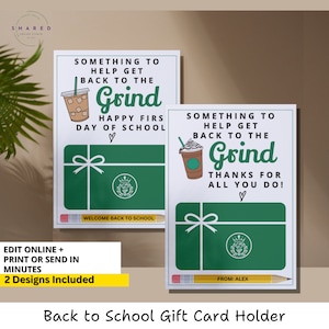 Portatarjetas de regalo para la vuelta al cole, café de agradecimiento a los profesores, regalo para conocer al profesor, portatarjetas de regalo para profesores imprimible, edición con Canva